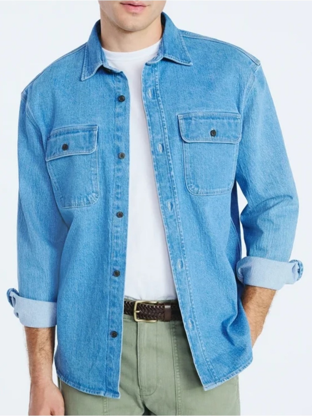 Free Assembly Men's Heavyweight Denim Overshirt with Long Sleeves, Size L